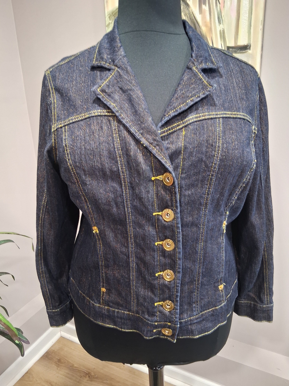 Mwah Jeans  Dark Blue Denim Jacket with Gold Stitching
